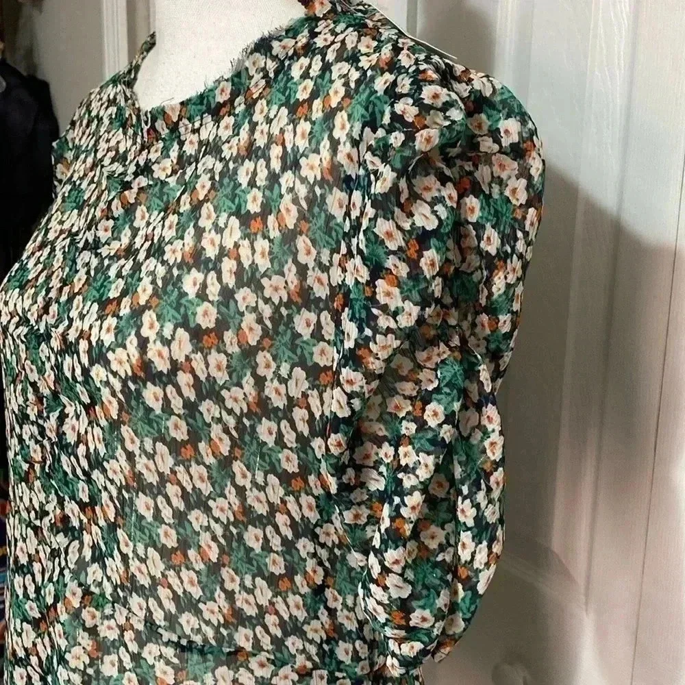 NWT Urban Outfitters sheer navy & green floral peplum top shirt blouse.